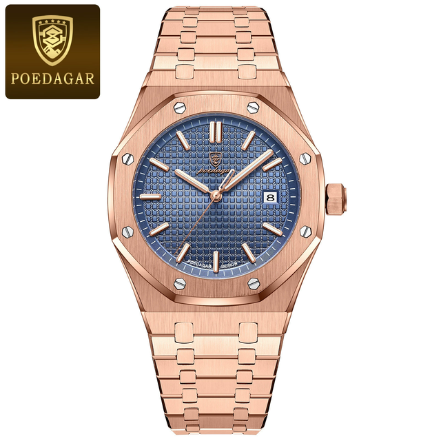 POEDAGAR 924 Fashion Casual Watch for Men Calendar Stainless Steel Strap Men's Daily Life Waterproof Luminous Quartz Watch