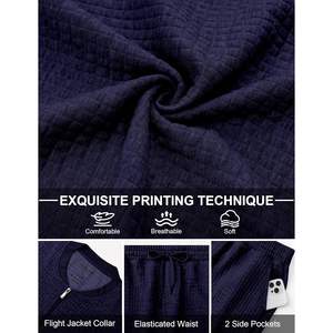 Ensemble de survêtement personnalisé pour homme, 2 pièces, avec fermeture éclair intégrale, en jacquard gaufré à carreaux, tenue décontractée de sport et de jogging, poids moyen, respirant - Product Image 5