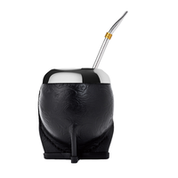 Personnalisé Classique Argentine Écologique Yerba Mate Café Tasse À Thé En Cuir Gaufré Mate Gourde Doublure En Bois Bombilla Paille