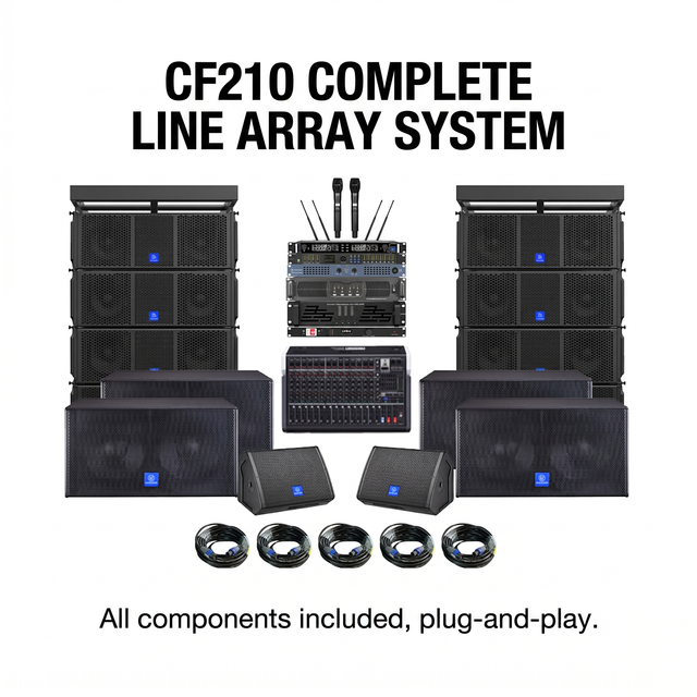CHORDIO CF210 Dual 10" Passive Line Array Speaker System with Subwoofers and Flight Cases for Touring Event Production and Stage