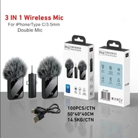 F11-2-3N1 Portable Dual Mini Microphone sans fil 3 en 1 USB C MIC Microphone de Lavalier minuscule à suppression de bruit