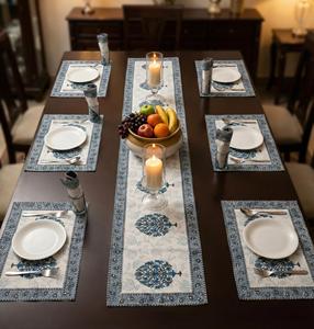 Premium Quality Hand Block Printed Table Mat Set with Matching <b>Runner</b> for Dining Table Home Decor Available At Wholesale Price - Product Image 3
