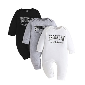 ชุดจั๊มสูทแขนยาวผ้าฝ้ายเรียบง่ายสำหรับเด็กทารก แบบ unisex หลายสี ชุดสามชิ้นสำหรับคลานในฤดูใบไม้ผลิ - Product Image 1