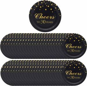 Modern 9-Inch Black Gold Foil Disposable Paper <b>Plate</b> Cheers to 30 Years 30th Birthday Anniversary Party Supplies - Product Image 3
