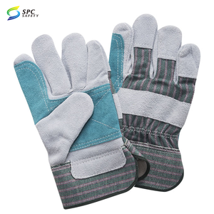 Guantes de Seguridad de Cuero Vacuno con Respaldo de Tela a Rayas Amarillas para Trabajo Industrial y Mecánico, Multiusos, Protección Laboral - Product Image 4