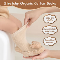Chaussettes d'hiver antidérapantes en cuir pour bébé et tout-petit avec logo personnalisé, motif ours 3D en peluche épaisse, tricotées, absorbantes et douillettes