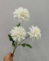 Dahlias artificiels de haute qualité, 3 têtes, longues tiges, pour la décoration de la maison et des mariages