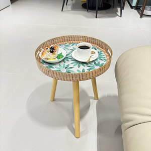 <strong>Round</strong> Plastic Serving <strong>Tray</strong> with Detachable Wood Legs Coffee <strong>Table</strong>, Mosaic Pattern Sofa Side <strong>Table</strong> for Living Room - Product Image 6