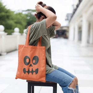 DLBZ - Bolsa de Mano Multifuncional Promocional de Lona de Algodón con Diseño de Cara de Halloween, Reutilizable, Portátil, Orgánica, Color Naranja, Personalizada - Product Image 6