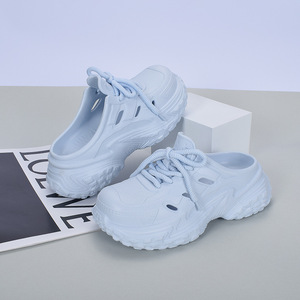 Zuecos de Plástico Color Crema con Diseño de Cordones, Suela Gruesa de EVA, Transpirables, Fáciles de Poner, para Mujer, Todas las Temporadas - Product Image 2