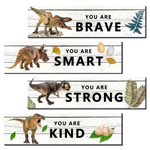 Décorations murales en bois pour chambre d'enfant, style nordique, dinosaures, très demandées, et ensembles de plaques de porte en bois. - Product Image 3