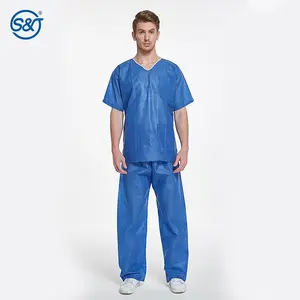 Ensemble de gommage jetable SJ Chemises et pantalons médicaux SPP Scrubs jetables bleus pour femmes et hommes