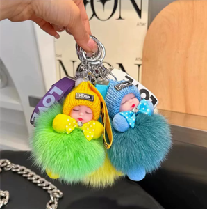 Llavero Colgante de Peluche con Muñeca Durmiente de Piel de Zorro Auténtica, Bonito Colgante para Bolso, Regalo de Muñeca de Peluche - Product Image 4