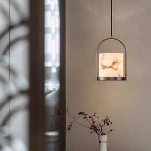 <span class=keywords><strong>Suspension</strong></span> minimaliste Seeky de style oriental en métal, luminaire fin avec abat-jour en onyx pour salle de thé - Product Image 1