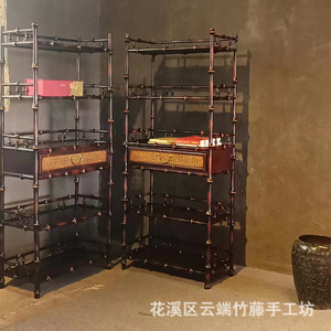 Handmade Bamboo Chinese Style Display Shelf Multi Compartment Storage Cabinet Antique Eco Friendly For Tea And Books - Product Image 4