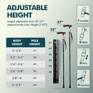 Складная деревянная трость KingGear с регулируемой высотой - Product Image 5