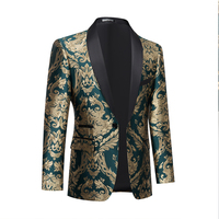 Costume Homme Sur Mesure d'Usine 3 Pièces Ensemble Veste Jacquard et Pantalon Taille Complète Costume de Marié à Bouton Unique Tuxedo Vert pour Hommes