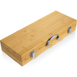 6 pièces manche en bois BBQ outils Kit ensemble Barbecue grillades accessoires ustensiles Portable bambou boîte de transport étui pour Camping en plein air - Product Image 3