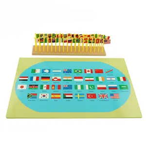 GE081 Flaggen der Weltkarte Geographie Standard Montessori Lehrmittel Materialien Großhandels lieferant Holz hersteller Spielzeug