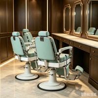 Fauteuil de barbier hydraulique vintage vert menthe, pivotant à 360°, inclinable, en cuir PU, robuste, pour salon de coiffure