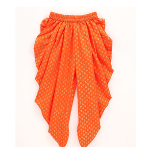 Conjunto Étnico Tradicional para Niñas, Top con Hombros Descubiertos y Pantalones Dhoti Estampados en Azul y Naranja, para Fiestas y Festivales - Product Image 3
