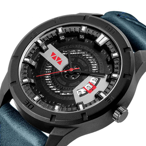 Racing Inspired Mens Sport Watch Rotating Gear Dial Black Case Leather Band Timepiece - Product Image 6