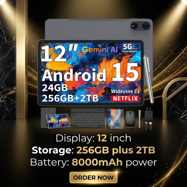 Factory OEM Android 15.0 Octa Core Tablet 12 Inch Professional Business Education Business Gaming Tablet