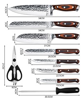 Ensemble de couteaux à viande à manche en bois de haute qualité, ensemble de couteaux en acier inoxydable forgé avec outil d'affûtage manuel de couteaux 15 pièces