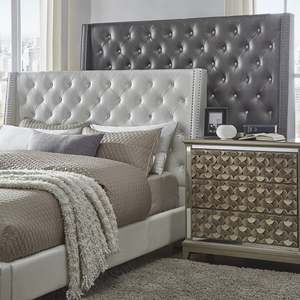 Faux di Cristallo di Cuoio Trapuntato In Tessuto Testiera Avorio <span class=keywords><strong>Bianco</strong></span> Wingback Imbottita In Pelle Testiera - Product Image 5