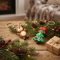 Porte-clés en caoutchouc renne de Noël, pendentif 3D en PVC souple pour cadeau et sac