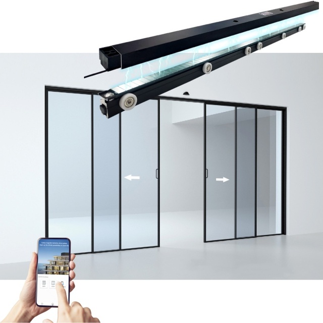 Magnetic Levitation Door Automatic Maglev Sliding Door Motor Operators System Sensor Aluminium Narrow Slim Frame