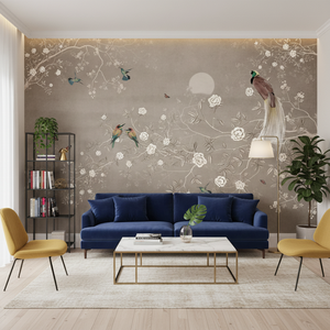 Papel Tapiz Mural Moderno con Diseño de Pájaros, Flores y Ramas, Fácil de Instalar, Impermeable y Ecológico, para la Pared de la Sala de Estar - Product Image 1