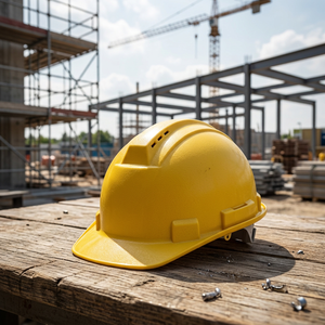 Casque de sécurité jaune de type V, 6 points de suspension, non rainuré, pour la construction - Product Image 1