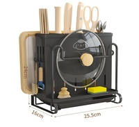 Étagère de rangement en acier au carbone, support pour planches à découper, couteaux et couverts, support pour couvercles de casseroles, organisateur de cuisine