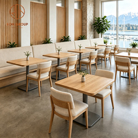 Table carrée élégante Ron Group en bois massif avec chaise rembourrée et banquette en tissu à structure en bois pour restaurant et café