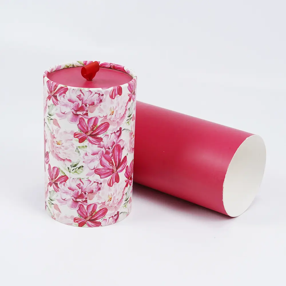ECO-Friendly Custom Size Logo Recycled Tube Boxes Kraft Cylinder with Ribbon String Packing with Glass Tube
