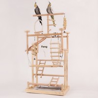 Grand support de fournitures pour oiseaux en bois massif perchoir échelle d'entraînement avec tige et corde cadre d'escalade ensemble de jouets pour oiseaux