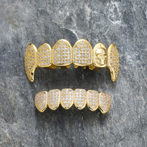 G027 <span class=keywords><strong>Grilz</strong></span> Hip Hop Crâne Sertie de Zircons pour Hommes, en Laiton Micro-Pavé de Zircons Cubiques, Plaqué Or/Argent, Cadeau - Product Image 6