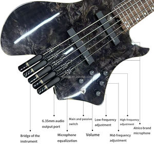 Guitare Basse Électrique Sans Tête GALYDA G093 5 Cordes Corps en Placage d'Érable Finition Brillante Single Cutaway Pas Cher - Product Image 2