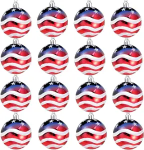 12pcs Ornaments Balls Christmas America Flag Design Painted Plastic Christmas Ball Set For Hanging Decorative Tree