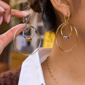 Pendientes de Aro Geométricos de Acero Inoxidable, Diseño Circular en Oro y Plata, Joyería para Uso Diario para Mujer - Product Image 2