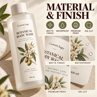 Étiquette personnalisée en papier texturé avec motifs botaniques imprimés pour emballage de produits de soin personnel, flacon de gel douche