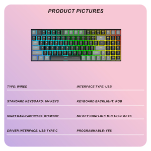 <span class=keywords><strong>Clavier</strong></span> de jeu mécanique personnalisé filaire pour PC, mini <span class=keywords><strong>clavier</strong></span> de jeu LED à joint, 98 touches, échangeable à chaud - Product Image 2