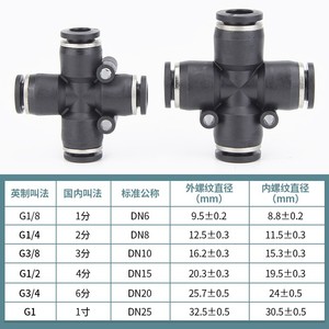 Qingze <b>Quick</b>-connect Cross Four-way <b>Connector</b> PZA8 6 4 10 12mm Air Hose Fittings Pneumatic Components - Product Image 1
