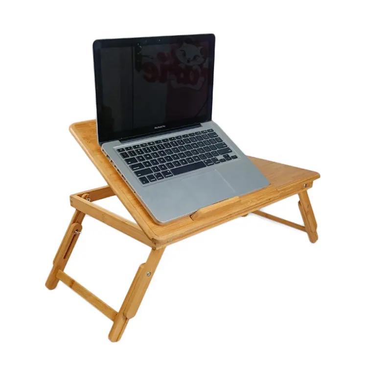 WDF Penyangga Notebook Desain Kustom, Meja Laptop Kayu Dudukan Laptop Bambu Portabel Tinggi Dapat Disesuaikan untuk Tempat Tidur