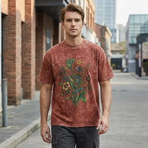 T-shirt Homme Personnalisé Impression Numérique DTG Coton Épais 260 GSM Coupe Boxy Vintage Effet Délavé Graphique Rétro Streetwear - Product Image 1