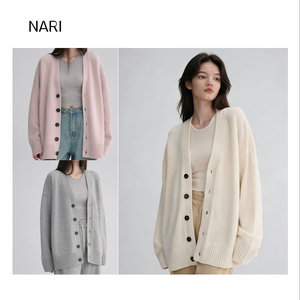 NARI Cardigan décontracté de luxe 100% <span class=keywords><strong>cachemire</strong></span>, style japonais, col en V, boutons tricotés, <span class=keywords><strong>pull</strong></span> en <span class=keywords><strong>cachemire</strong></span> pour <span class=keywords><strong>femme</strong></span> pour l'automne et l'hiver - Product Image 2