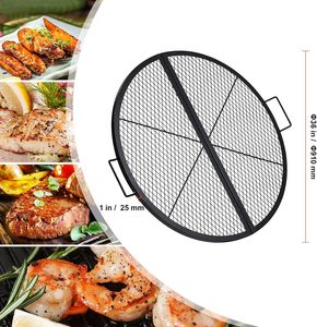 Cheap Portable Round Fire Pit Grill Grate With Handles Heavy <b>Metal</b> Campfire Cooking <b>Grid</b> for Camping Patio Backyard Barbecue - Product Image 3