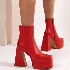 Big Feet Size 48 Women Platform Boots High <b>Block</b> Heel Shoes Short Ankle Booties Square Toe Side Zipper Custom - Product Image 3