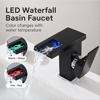 Robinet de lavabo cascade à LED monté sur le comptoir, mitigeur chaud/froid avec capteur de température et éclairage